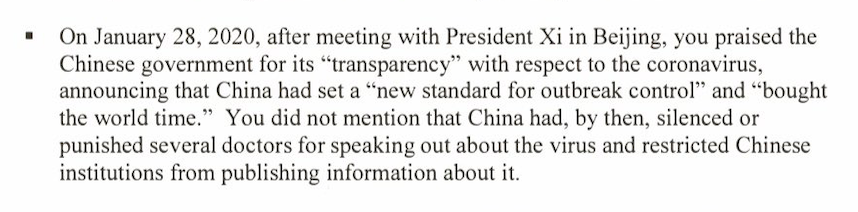 B)Trump upset  @DrTedros said good things about Chinese transparency. Look, I wasnt a fan of how that was phrased, but Trump said pretty much the exact same thing a few days before. Spare me the fake outrage./8