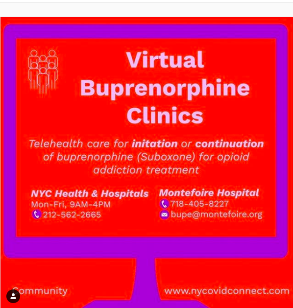 harmreducedNYC's tweet photo. Thank you #nycovidconnect for making this!! Call these clinics if you or someone you know would like to initiate or continue Buprenorphine treatment!#nycharmreduction #harmreduction #harmreductionsaveslives #covid19 #buprenorphine #druguse #virtualclinic #suboxone #MAT #nyc https://t.co/FvAwNFO6Qz