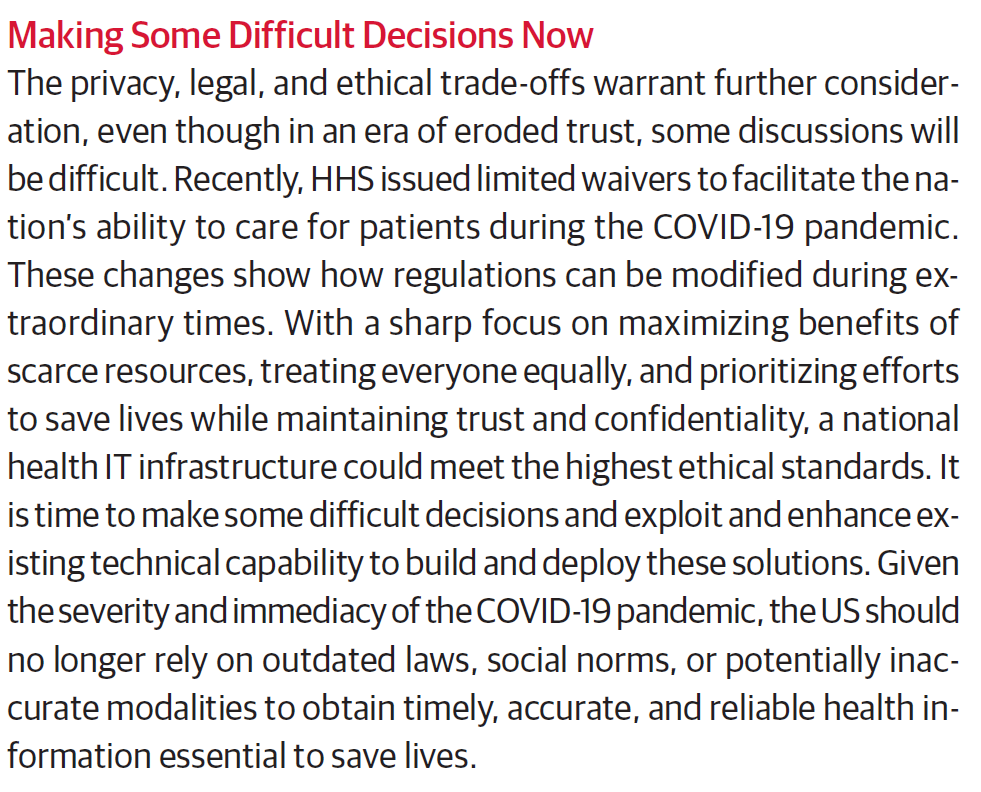 US should no longer rely on outdated laws, social norms, or potentially inaccurate modalities to obtain timely, accurate, and reliable health information essential to save lives. Time to make some difficult decisions - if not now then when?  End/