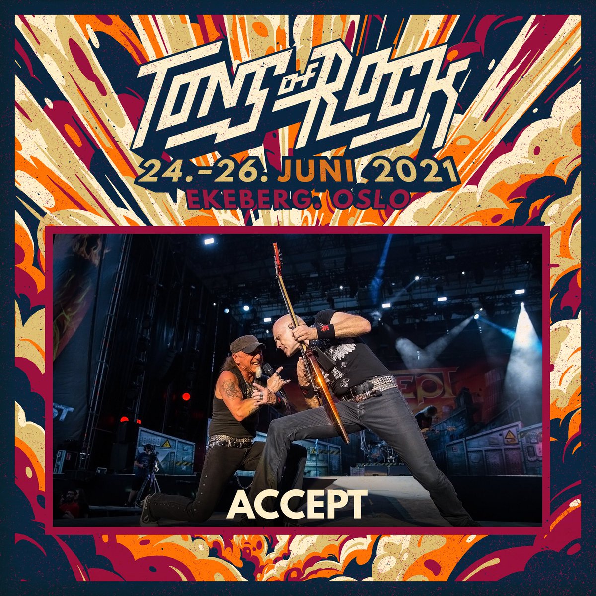 We're happy to finally announce some good news regarding an upcoming Festival date next year!
24-26.6.2021 Tons Of Rock in Norway:
Mark your calendars, RSVP and get your ticket from here: 
facebook.com/events/2410948…
See you in Ekeberg, Oslo for <a href="/tonsofrock/">Tons Of Rock</a>! 🤩 
#tonsofrock #festival