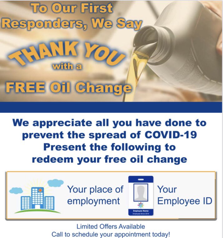 This month we celebrate first responders! From EMT’s, law enforcement👮🏼‍♂️ public service 👨🏻‍🚒We thank you for your continued work to ensure community safety. Call 812-985-3000 to schedule a complimentary oil change before May 29.