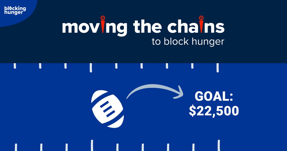 blockinghunger's tweet photo. We are #MovingTheChains to Block Hunger with our new fundraising campaign!

Our goal is to raise $22,500 in 72 days to continue providing meals &amp; support for food insecure students in the Dallas/Fort Worth area.

Help us move the chains by donating today!

https://t.co/n7yrWLAMzh https://t.co/mpBSuEW6bO