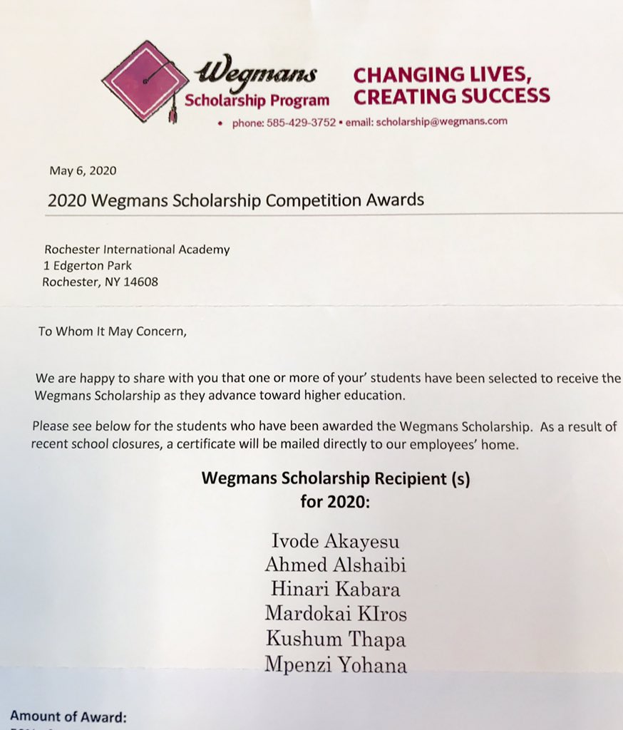 MaryAndrecolich's tweet photo. RIAProud of our 6 RIAAmazing @Wegmans  @HillsideHWSC students who are receiving scholarships! Thanks Brenda Ortiz! @M1140455085 @Ahmrd09184467 @HinariKabara @mardokai301 @IvodeJohn @KushumThapa12 @RCSDRIA @RCSDNYS @drpeluso #WeAreRIA #RIAStrong  GO RIA!!#findtheRIAlightinthedark https://t.co/hUxwFOXoVG