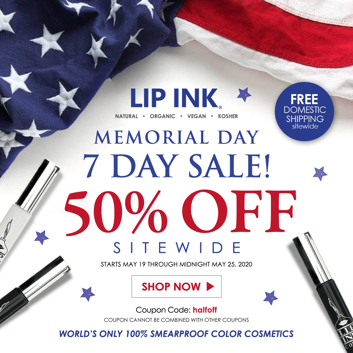 LipInk's tweet photo. use code halfoff at checkout for a huge discount

#memorialday #memorialdaysale #makeupsale #makeup #mua #makeupartist #organic #vegan #crueltyfree #makeupaddict #lipstick #lips #instamakeup #smearproof #beauty #cosmetics #california #lipink https://t.co/Dz7A1mvxce