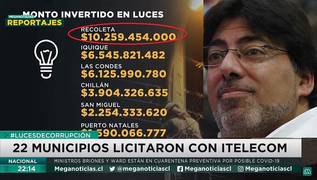 alvaro_concha's tweet photo. COMIENZA A CAER JADUE  

#REPORTAJE: Se destapó uno de los escándalos de corrupción mas grande del último tiempo en Chile: empresa de luminario público realizó sobornos y la licitación más grande la tiene Recoleta. https://t.co/rfdUcWBlb3 https://t.co/yC9uyP5Ge6