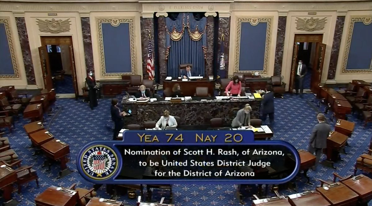 Screenshot of C-SPAN screen showing the vote total: 74-20.