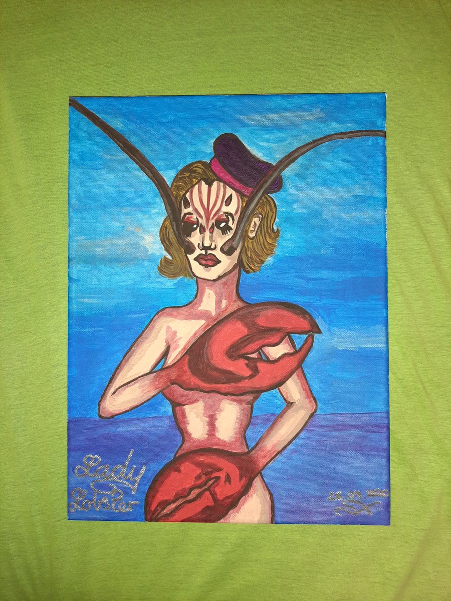 GirlockFurter's tweet photo. Lady Lobster 
acrylic on canvas 
#art #contemporaryart #artist #ladylobster #SURREALISM #hybrid #pinup https://t.co/B2pMv63cac