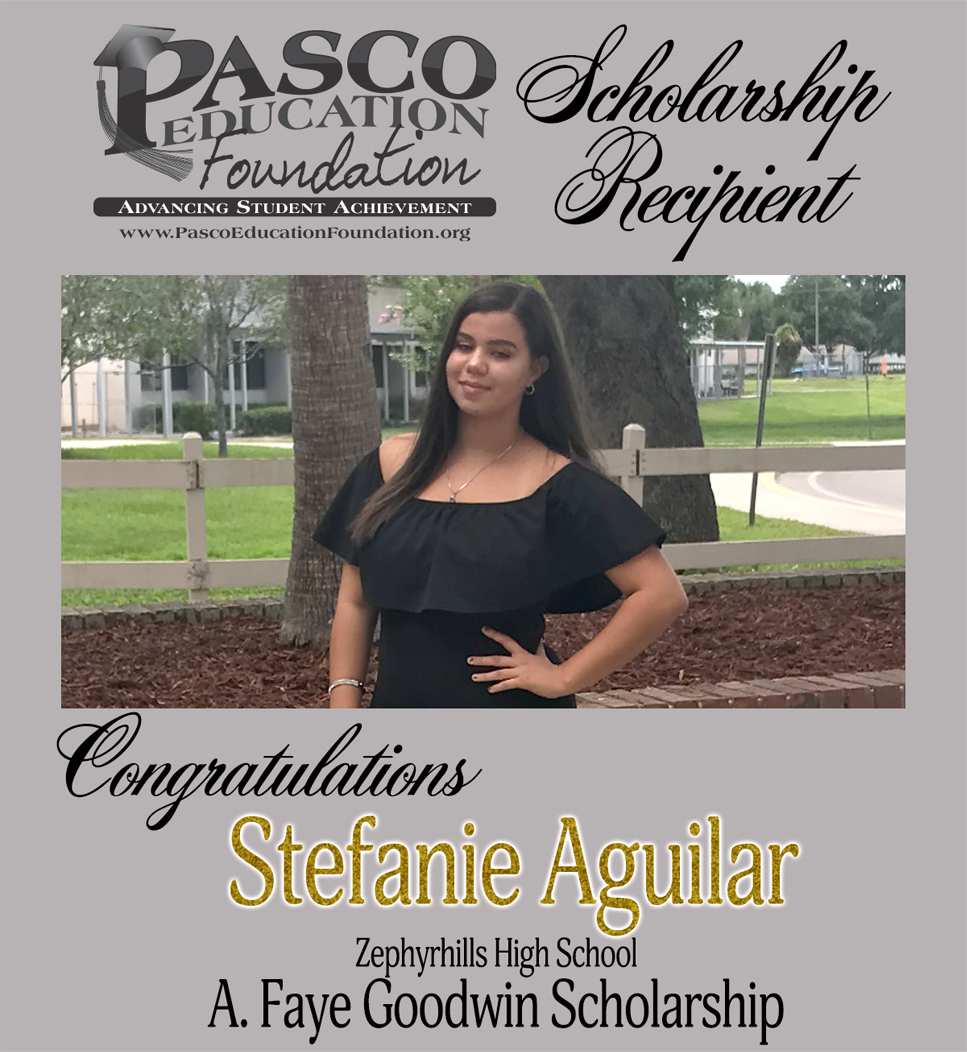 2020 Scholarship Recipient! 🎓 Congratulations to Stefanie Aguilar from <a href="/zhs_2020/">Zephyrhills Class of 2020</a> Zephyrhills High School for receiving the A. Faye Goodwin Scholarship. 🏅 View her bio and all of our recipients here: pascoeducationfoundation.org/2020scholarshi… #2020PEFScholarships #CO2020 #Scholarships #PascoProud