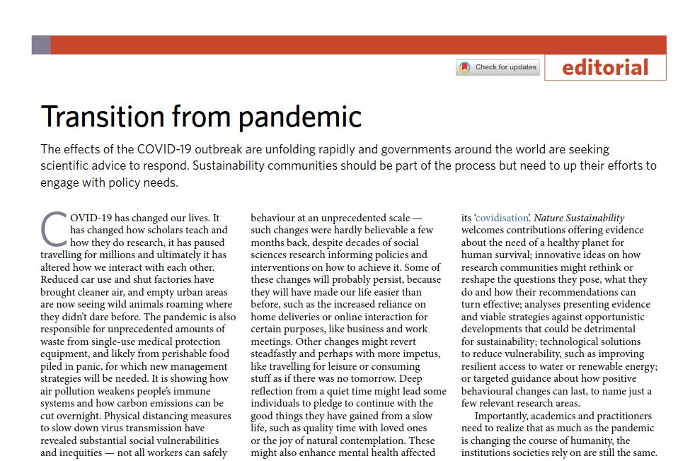 Thinking about COVID-19 and sustainability? Read our latest editorial nature.com/articles/s4189…