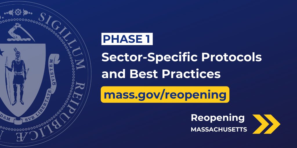 MAGovArchive's tweet photo. Businesses opening in Phase I must follow mandatory workplace standards + sector-specific protocols:

🚧Construction
⚙️Manufacturing
🏢Office space
💈Barber shops + hair salons
🧪Laboratories
🚗Car washes
🐕Pet grooming

Read the protocols: https://t.co/L5FAI0K3Js

#COVID19MA https://t.co/vZDhFoc0NO