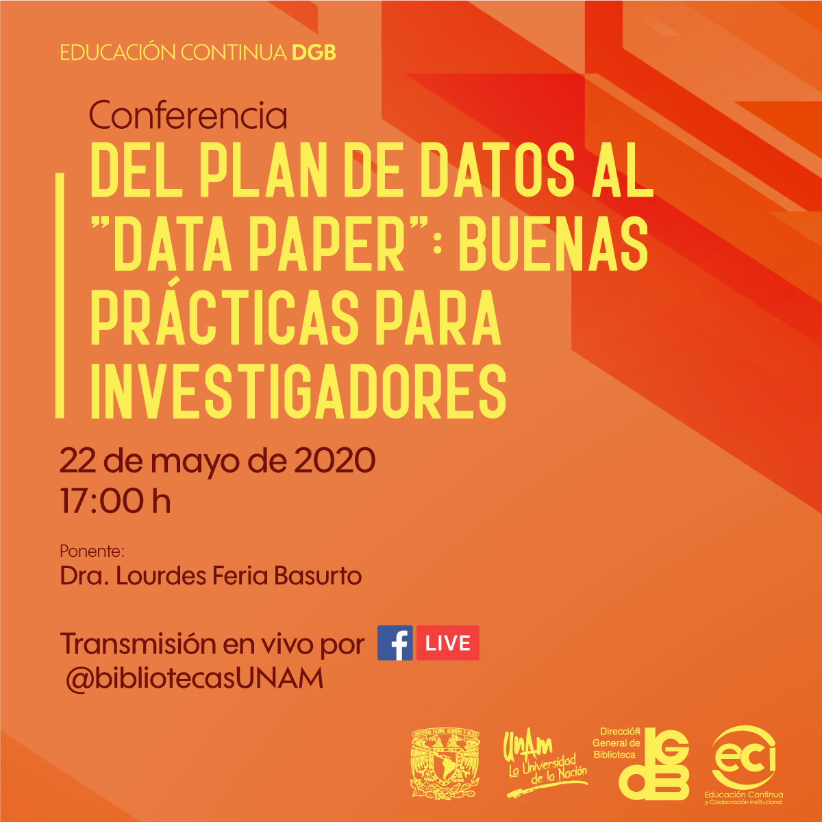 bibliotecasUNAM's tweet photo. ❗️No faltes❗️ Te invitamos a la #Conferencia: Del #PlandeDatos al “#DataPaper”: buenas prácticas para #investigadores, impartida por la Dra. @LourdesFeria.
Vie/22/May 17h 🇲🇽
Sigue la transmisión #envivo por #FacebookLive en: https://t.co/swJBg93yKH
#UNAM #QuédateEnCasa 🧵👇 https://t.co/soT2cO8PLA