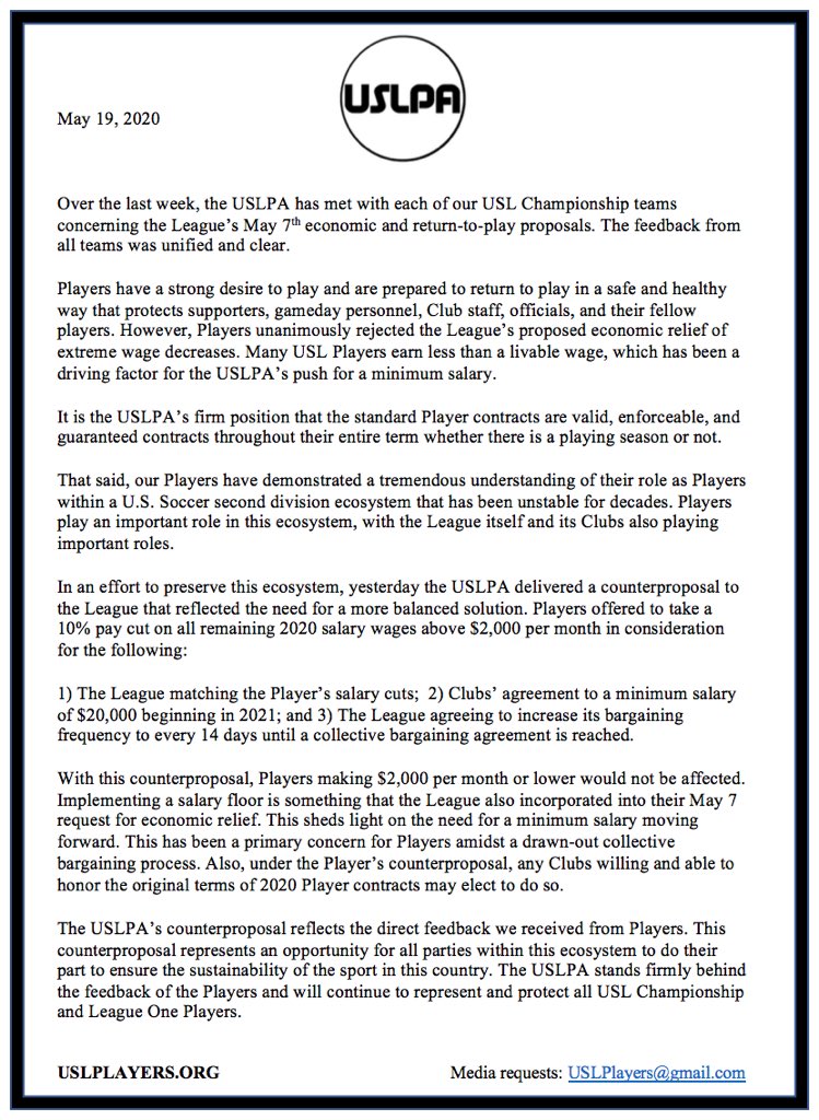 USLPA Statement on Counterproposal: