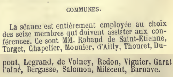 1792_1815's tweet photo. 19 mai 1789 États Généraux. Les #Communes, comme la #Noblesse, désignent leurs commissaires. Ils sont au nombre de 16 avec : Rabaud de Saint-Etienne, #Chapelier, #Mounier, #Thouret, #Dupont, de #Volney, #Barnave… https://t.co/YEFESgLjYL
