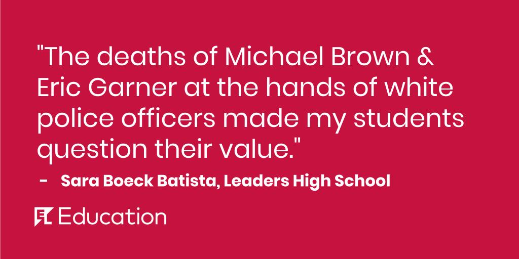 ELeducation's tweet photo. Sara Boeck Batista calls on white educators to take action so that black students never have to question their worth. #AhmaudArbery #BreonnaTaylor  #SeanReed
https://t.co/uQ1TY6bJT1 https://t.co/4LnpLIGAK7