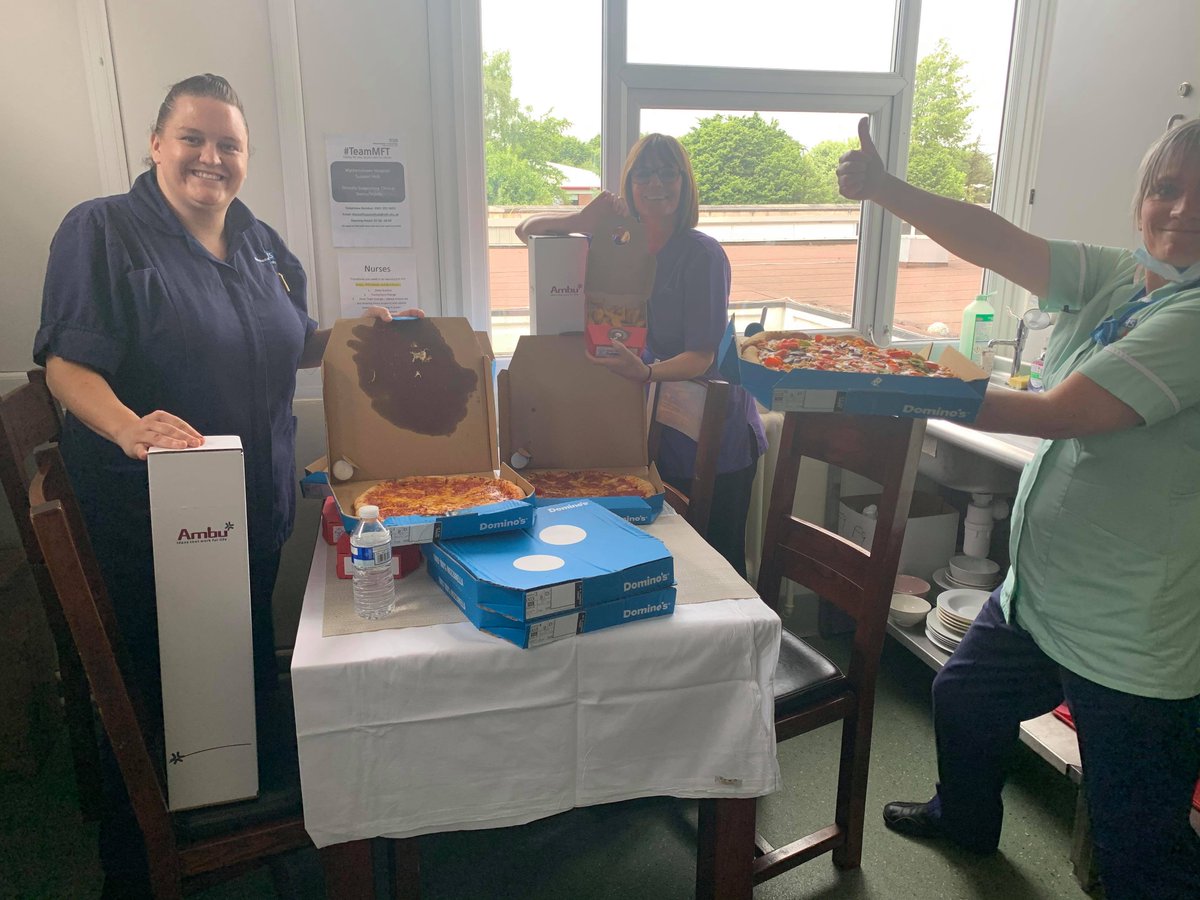 AmbuEurope's tweet photo. There was certainly some happy faces after a tasty delivery was made to @WythenshaweHosp ENT Ward F9. 

The gift was from Claire, Rachel and Harry at Ambu to show their appreciation for incredible job they are doing each day. 

Thank you !! 👏👏

#ambupizza #reallifeheroes https://t.co/tU8arVw305