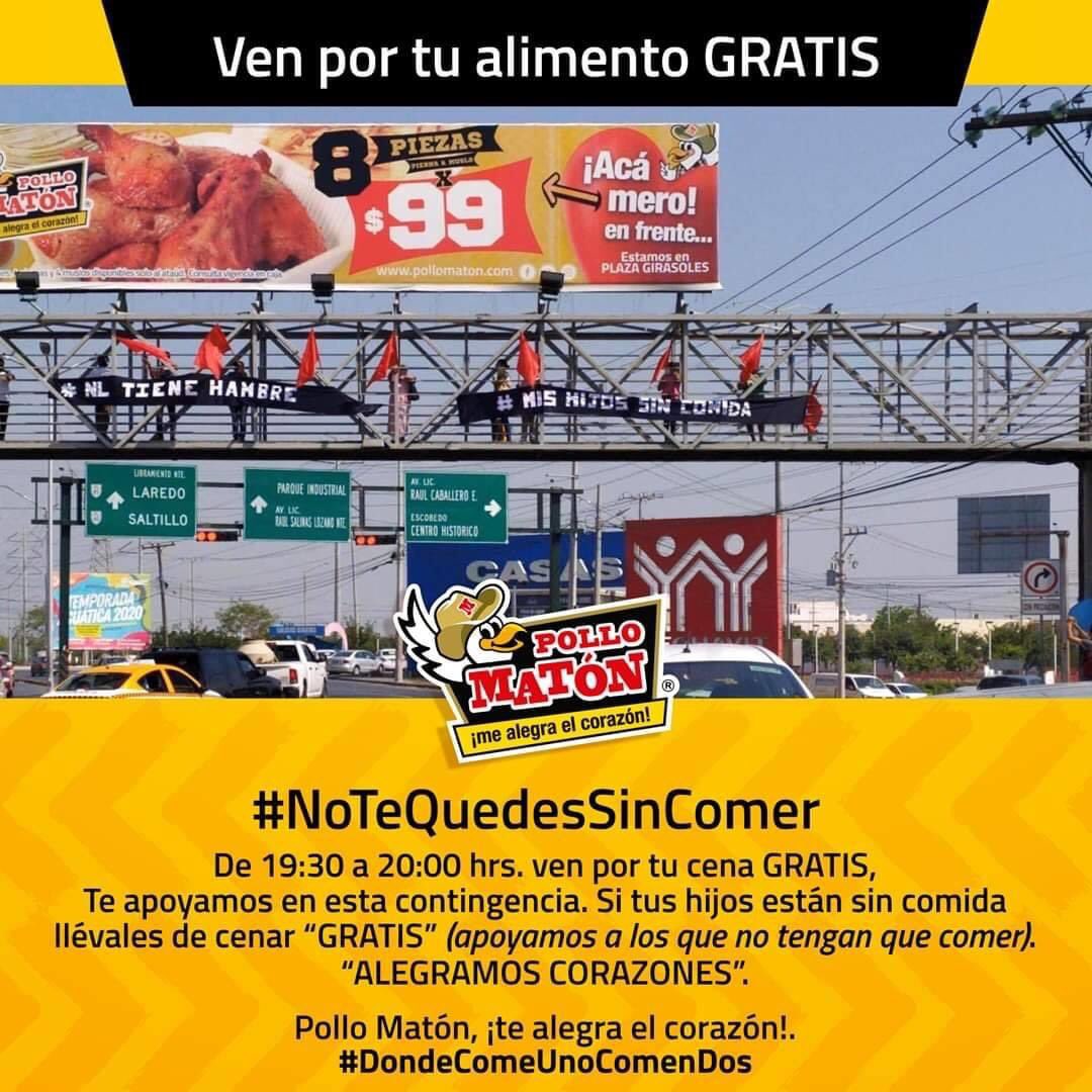 blancoduran's tweet photo. En esta contingencia, @ElPolloMatonOfl se solidariza con nuestros hermanos que no tienen que comer.

Es por eso que no queremos que se queden sin cenar

#DondeComeUnoComenDos #NotequedesSinComer #Turruntuntun #Pollomaton #Mealegraelcorazon https://t.co/6JkT2wPCVO