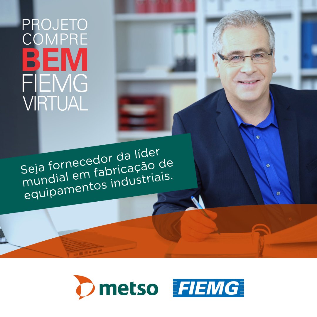 FIEMGoficial's tweet photo. Seguindo em frente, o Projeto #CompreBem FIEMG (agora virtual) traz a líder mundial de maquinários industriais: @Metso – presente em mais de 50 países. Oportunidade para enfrentar a crise: acesse a lista de demandas e torne-se um fornecedor. Inscrições: https://t.co/2jHO2GMVr7 https://t.co/CEbTDEnTzM