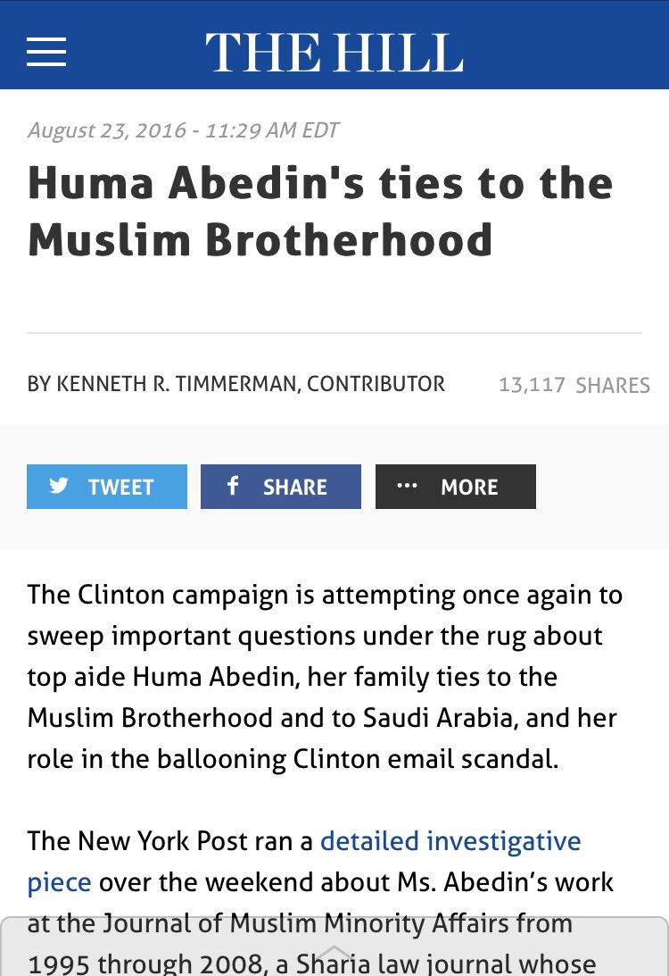 !!NEW Q - 4284!!13:04:06 EST  https://thehill.com/blogs/pundits-blog/presidential-campaign/292310-huma-abedins-ties-to-the-muslim-brotherhoodInfiltration not invasion. For future events.Q #QAnon  #MuslimBrotherhood  #InfiltrationNotInvasion  #RIPPhilipHaney @realDonaldTrump