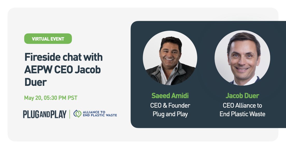 SaeedAmidi's tweet photo. This Wednesday I will be speaking with @JacobDuer, CEO of @EndPlasticWaste, to discuss the role and vision of this organization. Let's see how we can work together to decrease our footprint on the planet. #sustainability @PlugandPlayTC Register here: https://t.co/US5FbKpbmg https://t.co/Wssw5YMArb