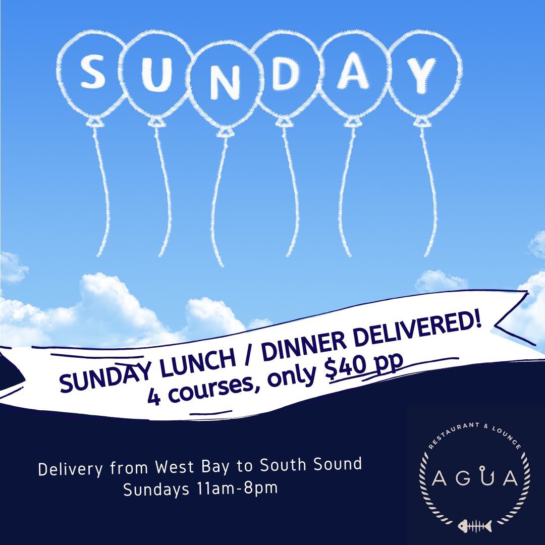 <a href="/AguaCayman/">AguaCayman</a> 4 COURSE SUNDAY LUNCH/DINNER are all the rage! 
Only $40 pp and it includes freshly baked bread! Go to agua.ky to see the menu. (New menu every week!)