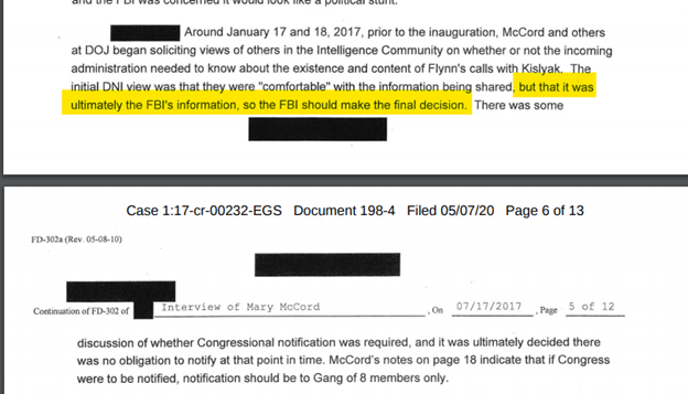 Mary McCord says FBI maintained the information (transcripts) and would not refer a matter to themselves: