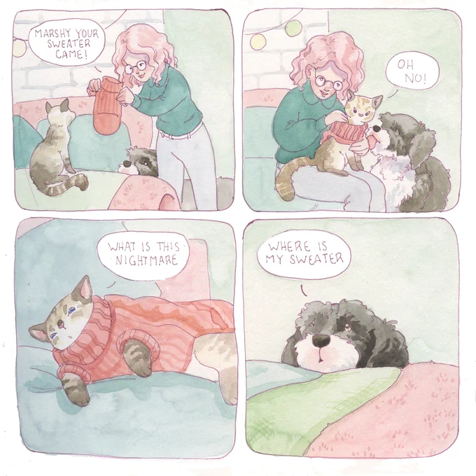 Sweater

Show me pictures of your pets wearing clothes!

#therufflifecomic 