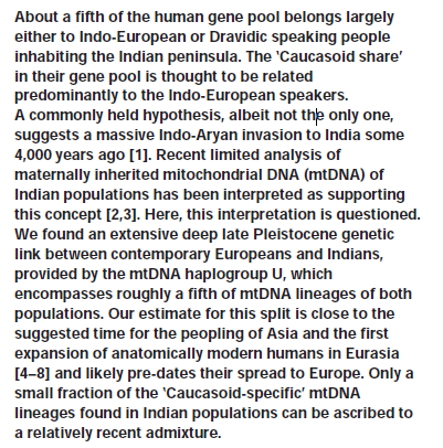 What does it says?1. It directly questions AIT/AMT in its summary2. First migration happened over 50000+ years ago3. 2nd migration happened 30000+ years ago3. Eurasian heritage is similar between north indians and south indians and it didn't give any direction in gene flow