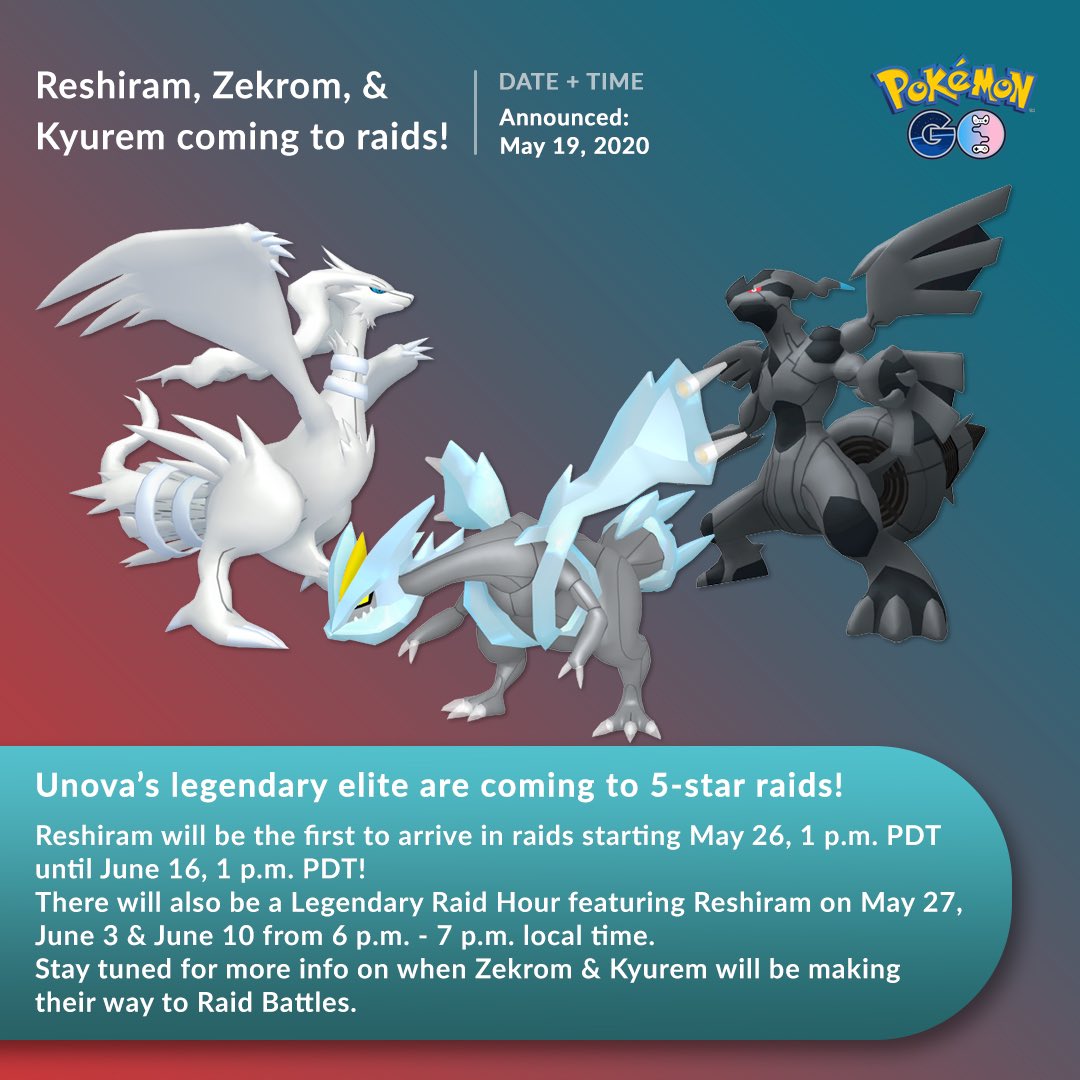 Couple of Gaming on X: #Reshiram, #Zekrom & #Kyurem will soon come to  5-star raids! 🐉 Reshiram will be the first of the Unova Elite, making it's  debut on May 26, 1