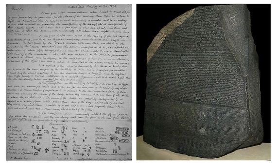 In 1798 CE, Napoleon's army invaded Egypt, and discovered the Rosetta Stone which has Greek, hieroglyphics, and demotic texts (Ptolemy V 204-181 BCE). All three texts relay the same information; whether one read Greek, hieroglyphic, or demotic, could understand the message on it
