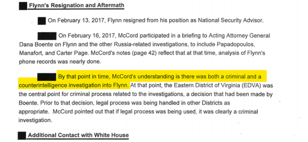 McCord knows there is both a criminal investigation and a counterintelligence one at the LATEST 2/16/17.