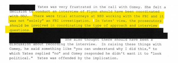 The fact that Yates references the NSD here, makes me think that the FBI had an open criminal investigation into the FARA accusations against General Flynn early on- before the December call to Kislyak. The implications of this are STUNNING.
