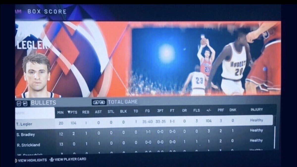 2kLarryBro's tweet photo. @NBA2K_MyTEAM Can I please have an upgraded Tim Legler for this game with his Emerald reward card? I made 33 (3pointers) &amp; a total of 104 points with him in this  #SpotlightSim Historic Challenge submission. Please 2K! @NBA2K_MyTEAM @NBA2K @Ronnie2K https://t.co/LXsU1uHhlH