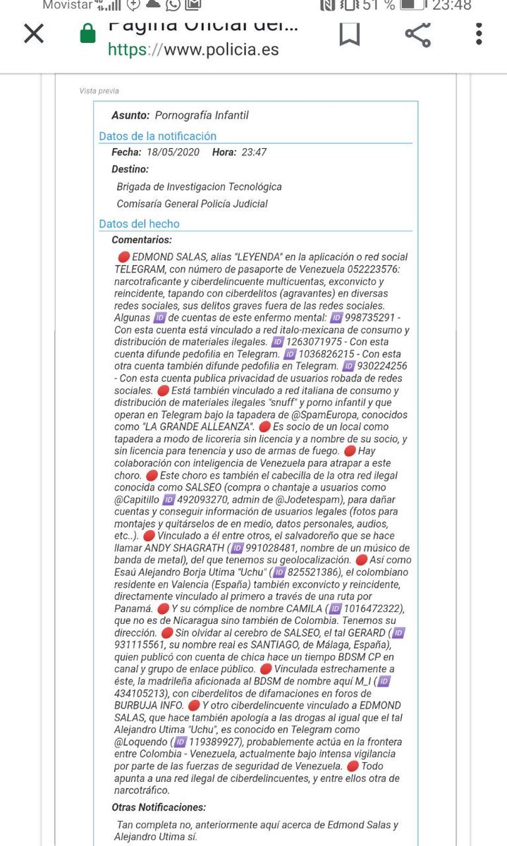 EdmondSalas1's tweet photo. #SeBusca EDMOND SALAS. Prueba de la denuncia puesta vía internet a la Policía de España por cyberdelitos con agravantes #Venezuela #Telegram #TelegramTips #Aruba #Panama @VzlaenAruConsul @la_patilla @ElPitazoTV @NTN24ve https://t.co/qYzS3Lkrf8 https://t.co/SOvHLEakC3