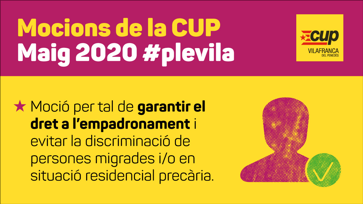 Avui hi ha #PleVila i la CUP presentem dues mocions:

👉Moció conjunta amb <a href="/vilafrancacomu/">Vilafranca en Comú</a> per garantir el dret a l'empadronament
👉Moció d'<a href="/UVilafranca/">UCFRVilafranca 🏳️‍🌈 #StopVox #StopIdentitaris</a> i Al-Fath presentada amb <a href="/ERCVilafranca/">ERC Vilafranca</a> i VeC per l'atenció a la diversitat de creences al cementiri.

Fil amb intervencions👇