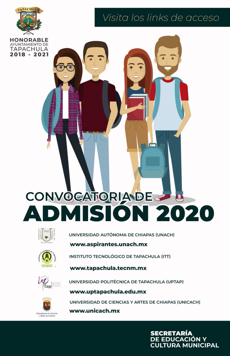 Gob_Tapachula's tweet photo. Consulta la oferta acadรฉmica de las Universidades Pรบblicas. #NoTeQuedesFuera #Convocatoria2020 #Unach #Unicach #UPTap #ITT @unach @UPTapachula @ittapachula @Unicach_Press https://t.co/0268OF5nsm