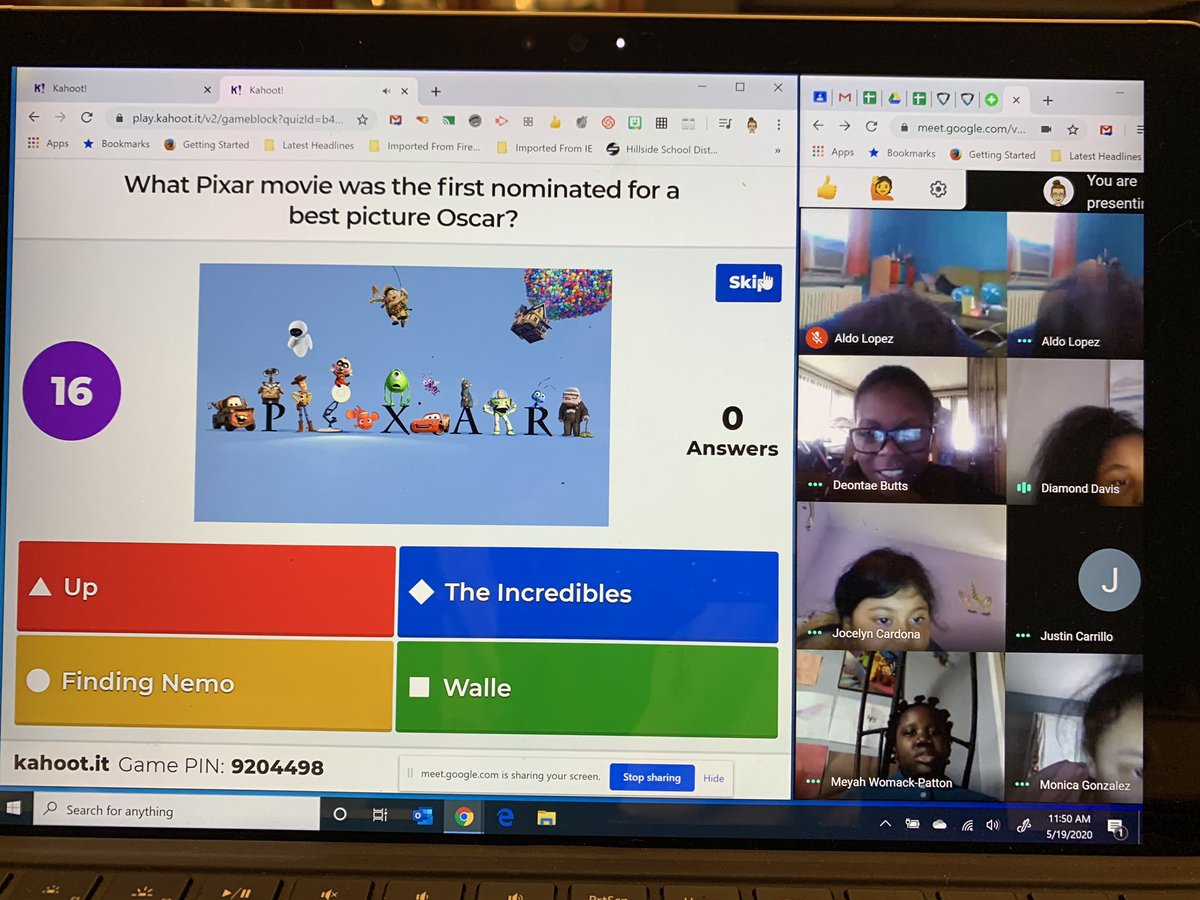 AMorgan3rdGrade's tweet photo. Lunch Bunch Google Meet playing Kahoots with these awesome 3rd graders!   #bluejayprideD93 https://t.co/1qjFjjWeJq