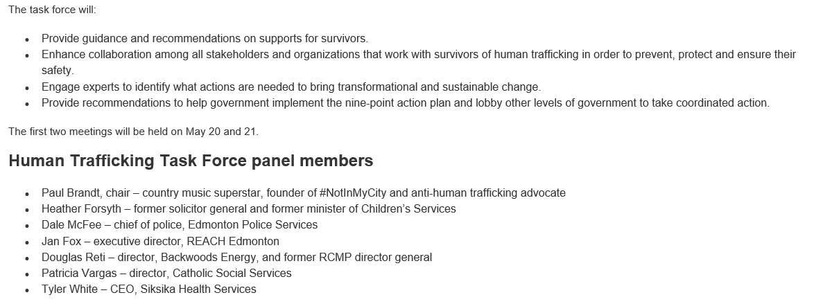 Paul *Brandt will be joined by others on the task force. For those asking about what his qualifications are, the premier pointed to him founding #NotInMyCity 

#abpoili #ableg #yeg