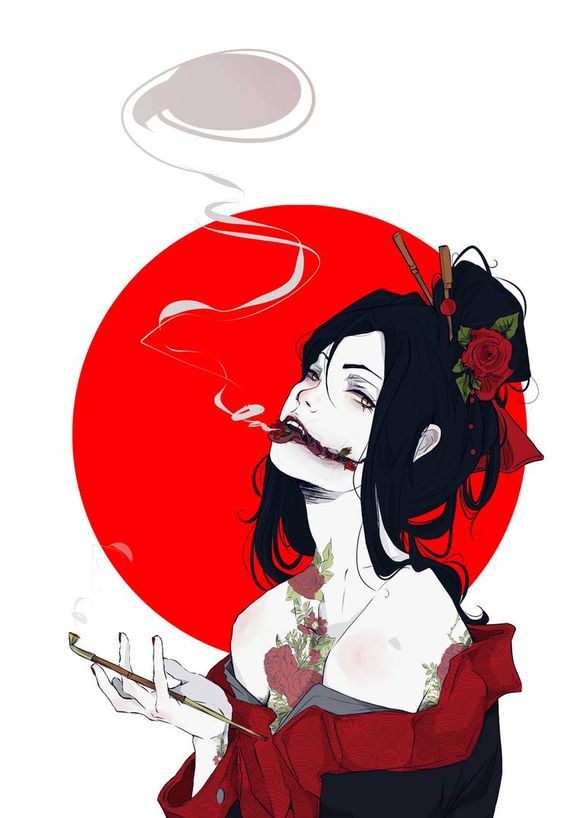 Kuchisake-onna ("Slit-Mouthed Woman")Considered to be the wife of a samurai warrior who slit open her mouth when he found about her infidelity, Kuchisake Onna has an interesting urban legend surrounding her. She walks on the streets after sunset on foggy days with her face+