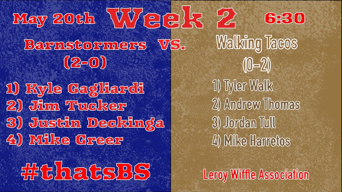 We’re excited for our week 2 matchup! We square off against the Walking Tacos tomorrow! Mike Greer will be making his season debut for the Stormers! #thatsBS