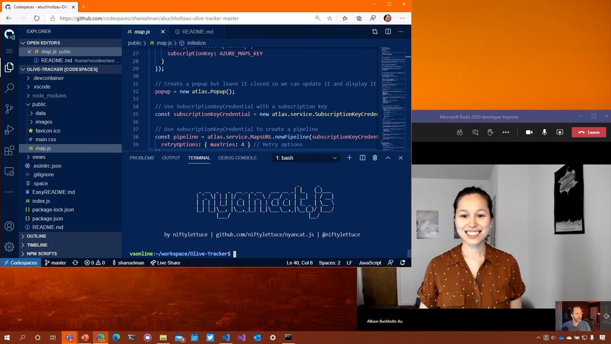 danielserver's tweet image. Developer Velocity 🏃👩💻👨💻🚀 starts with agile code generation. Code anywhere on any device! 
Codespaces' power in action @ #MSBuild  #developervelocity