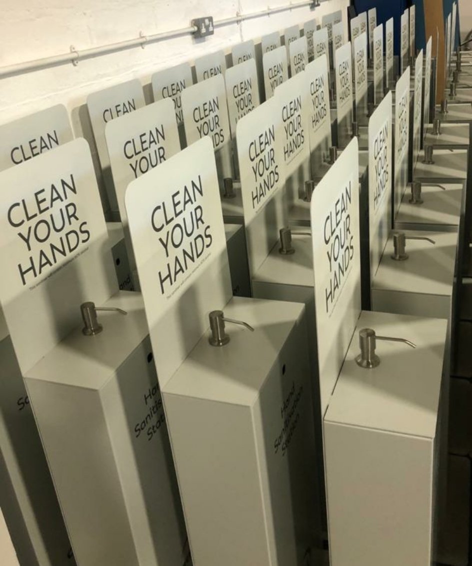 Team just sent some photos of the first batch of many #sanitiserstations heading to customers sites tomorrow. @Churchill_Group 👏👏 some being retro fitted with auto dispenser at clients preference. 

Check out what else we are up to 👇

churchillservices.com/mitigation-ser…