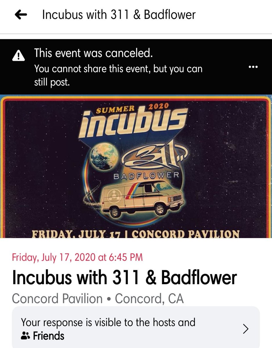 Mzishi's tweet photo. My concert has been cancelled 😫😒😢
#incubus #311 #concord #July #imover2020 https://t.co/rJV0YqfdYK