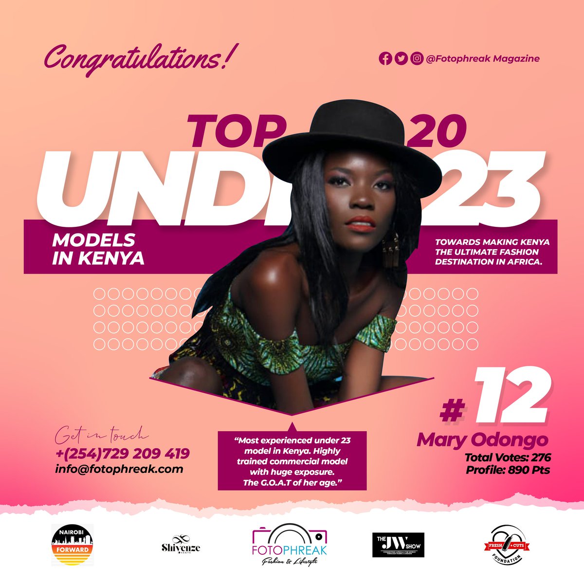 fotophreakmag's tweet photo. TOP 20 U23 MODELS IN KENYA
2020 
FINAL RESULTS

Pos. No: 12
Most Experienced Under 23 Model in Kenya
Highly Trained Commercial Model with huge exposure
The GOAT of her age

#Top20KenyanModels #Top20Under23Models
#edgarobare #Jalango 
#KenyanModels
#NumbersDontLie
#KenyaVsTanzania https://t.co/VWyFJWpr7q