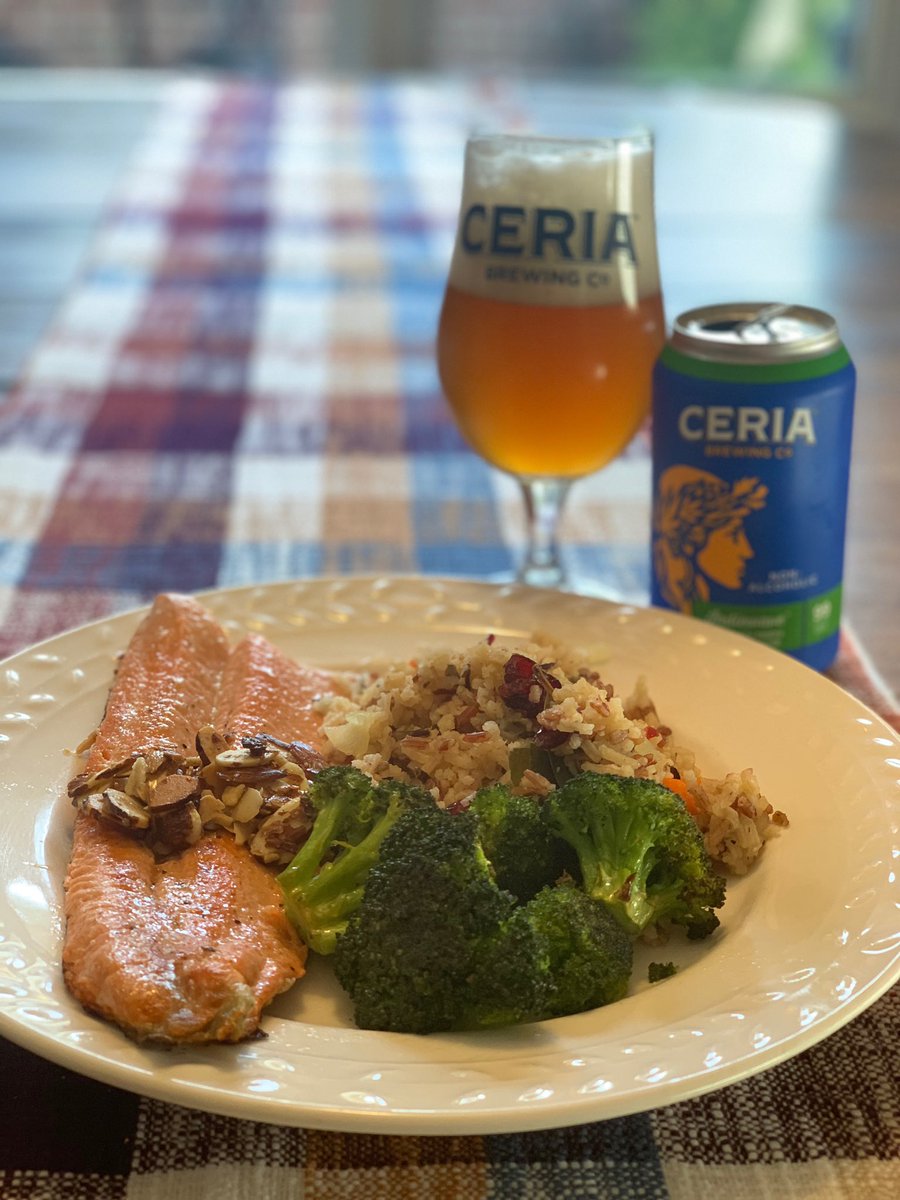 ceriabrewing's tweet photo. Dinner idea: trout almondine with broccoli and wild rice, made AND paired with a citrusy Indiewave IPA. 

#ColoradoFood #CERIABrewing #CERIAindiewave #IndiewaveIPA #NonAlcoholicBeer #foodie #ZeroProof #NAbeer #dinner https://t.co/Ll4mt9vhMt