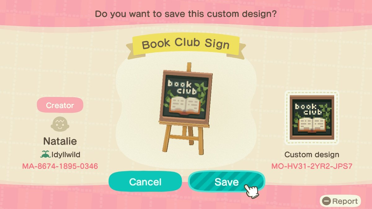 acrossingcodes's tweet photo. book club sign!
design code: MO-HV31-2YR2-JPS7
creator code: MA-8674-1895-0346
#animalcrossing #acnh #animalcrossingcodes #acnhcodes https://t.co/yYDmC1cknV