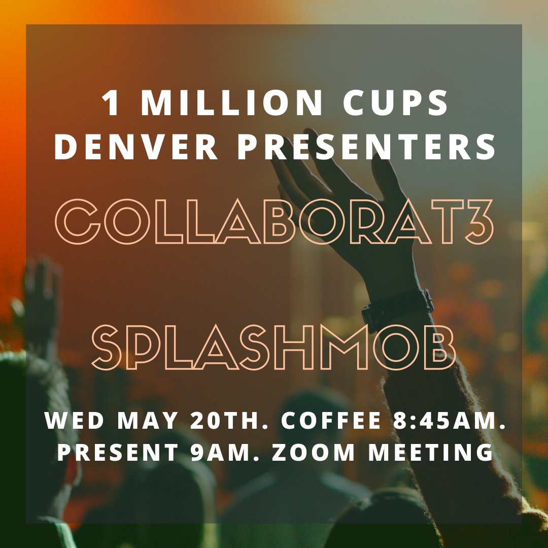 1MC Denver is back hearing from Collaborat3 &amp; Splashmob through Zoom tomorrow morning.

Virtual connecting and coffee starts at 8:45 AM and presentations start at 9:00.

Zoom:bit.ly/1mcden-zoom
Password: 1mcden