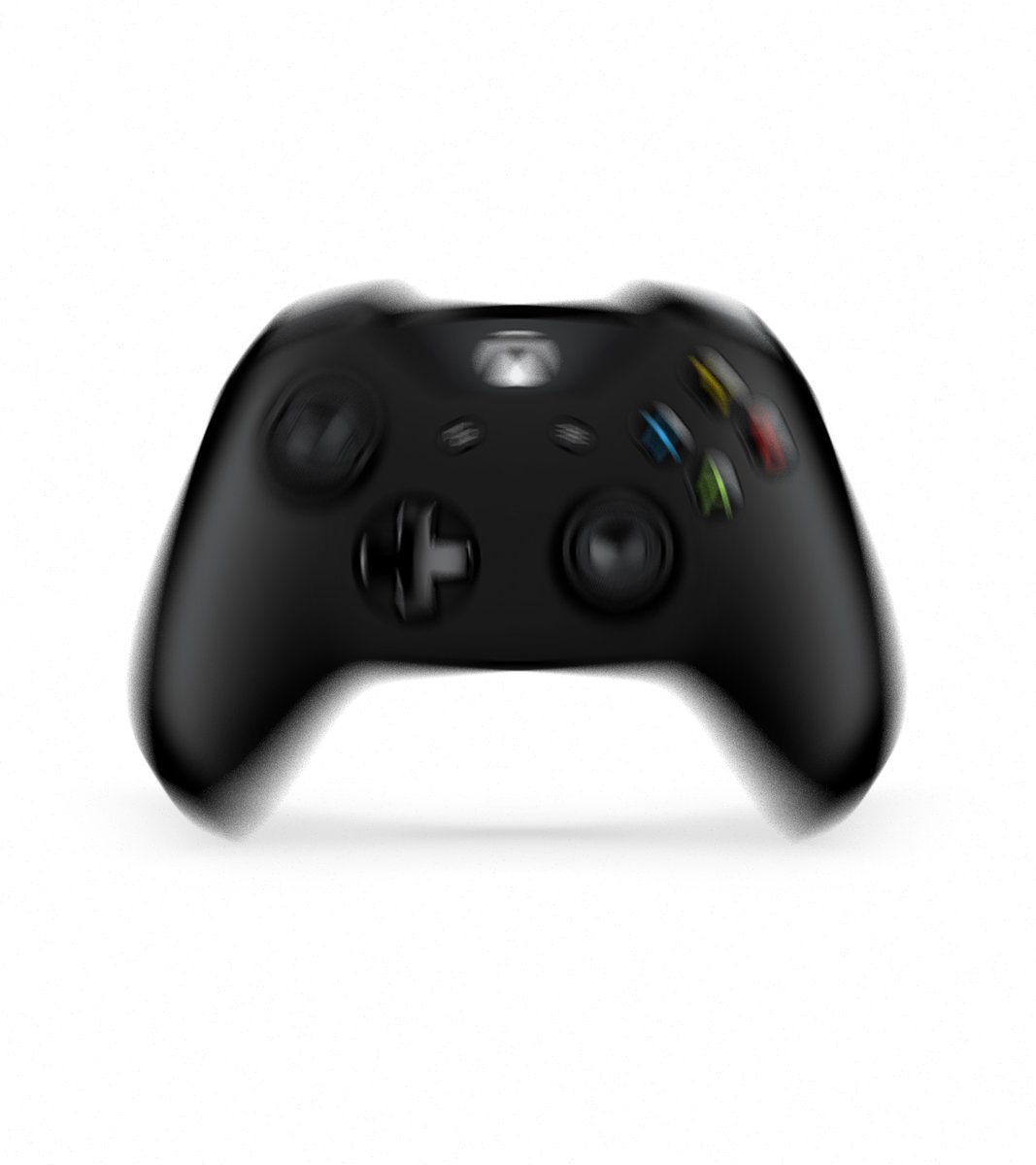 A blurry and shaky Xbox controller sits in front of a white background.