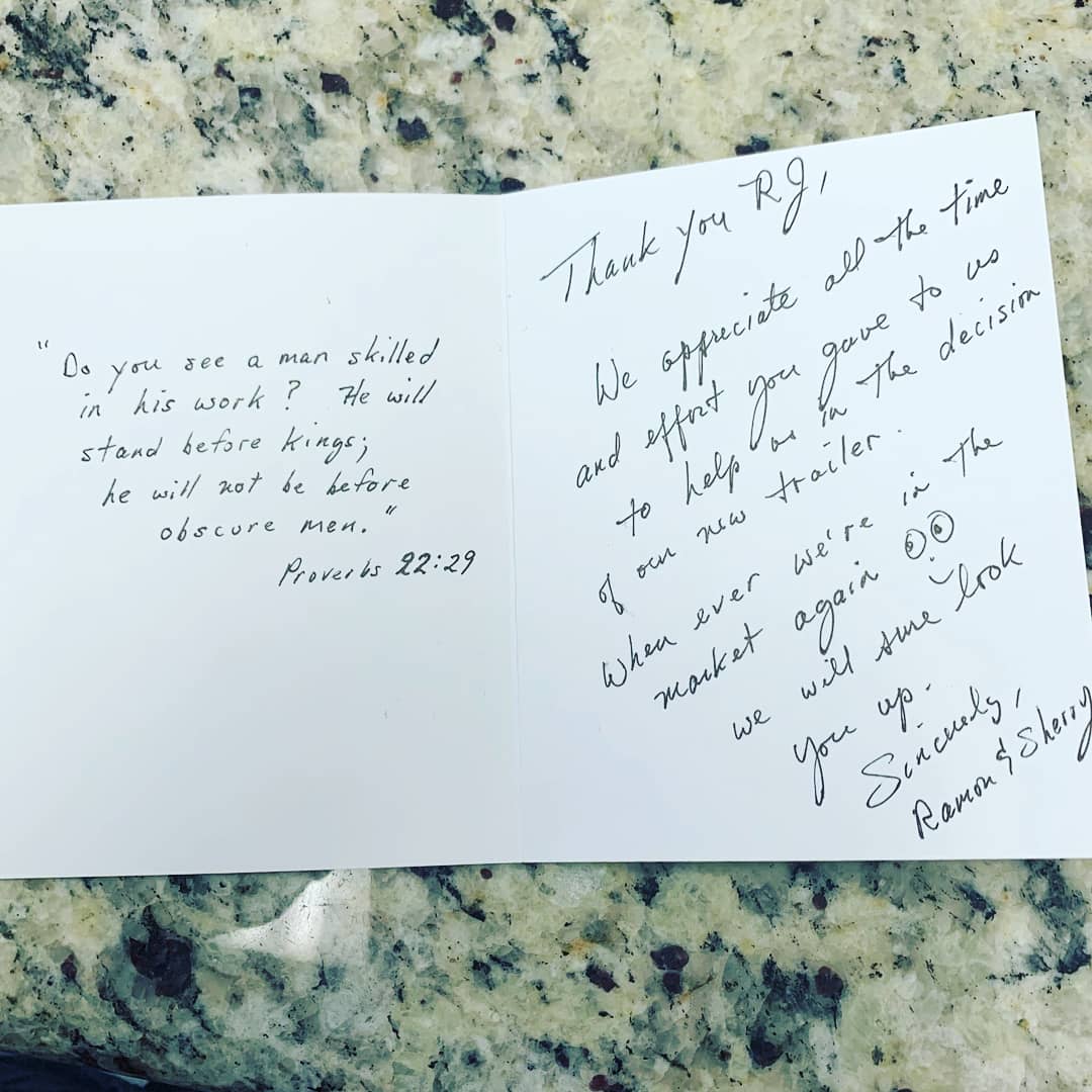 AllValleyRVCA's tweet photo. RJ Craft and All Valley RV Center congratulate The Sanchez family on their new @jaycorv Jay Flight. Wishing you many wonderful travels together. (What a wonderful thank you card RJ received ♥️) #rvthereyet #antelopevalley #acton #palmdale #lancaster #gorving #santaclaritavalley https://t.co/3dBWtaljJC