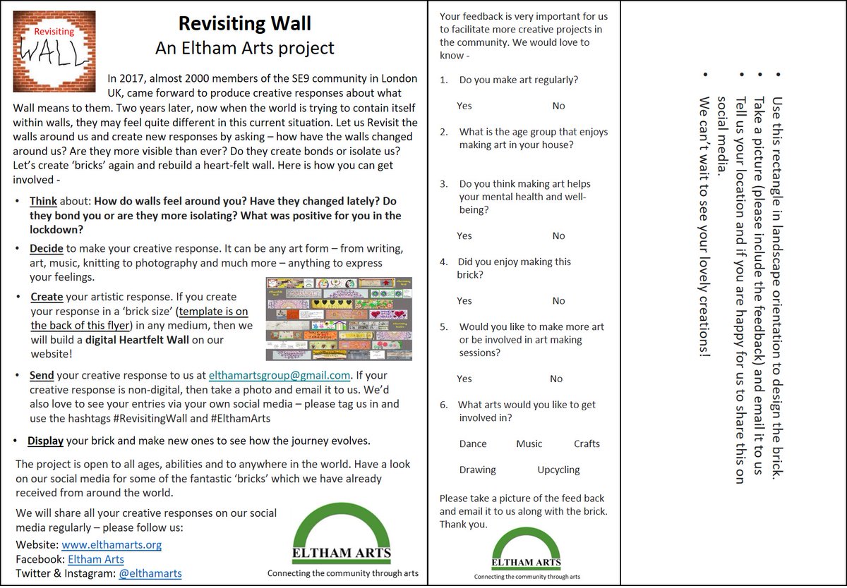prag_artiday's tweet photo. I've got remind everyone here #Greenwichhour to make a brick for our #RevisitingWall project!! We still need more contribution to out #HeartFeltWall
Please participate! Why not make a brick about lockdown positives!!
Looking forward to receiving more lovely bricks π https://t.co/3kexCxkfPW