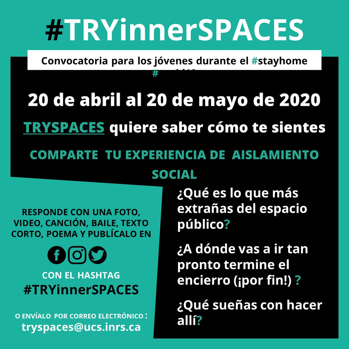 tryspaces's tweet photo. #TRYInnerSPACES challenge is coming to an end! 😮
⏰You have until tomorrow to share with us your experience of social distancing in your #city and what you miss about #PublicSpace in these COVID-19 times.
🥳 Be creative and share your thoughts with us! https://t.co/I0MmGGBtL2